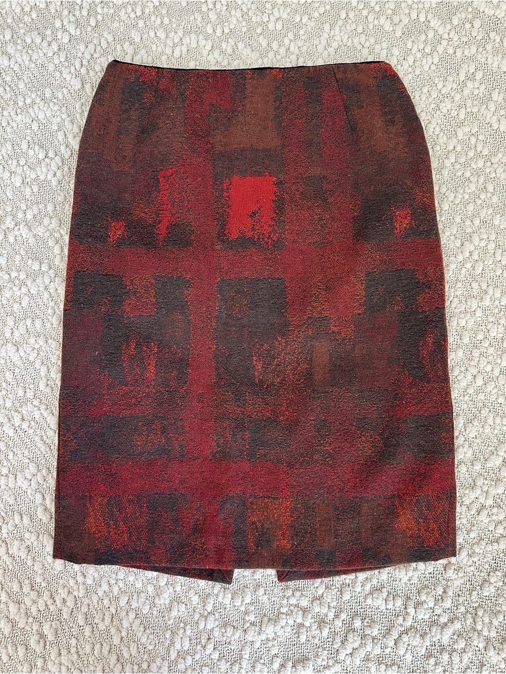 Lafayette 148 New York Wool Blend Abstract Jacquard Pencil Skirt Size 4 Rust Red